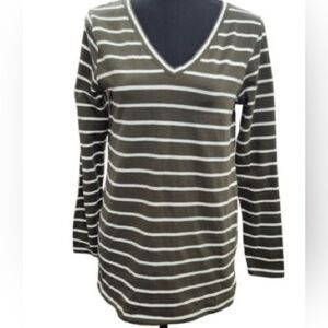 Zenana Outfitters Striped Long Sleeve Tee Olive and White